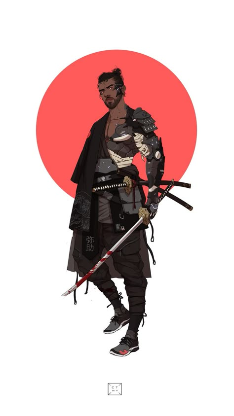 Cyberpunk Art Male, Cyberpunk Tattoo, Ronin Samurai, Urban Samurai, Art Cyberpunk, Arte Ninja, Samurai Artwork, Ninja Art, Motif Art Deco