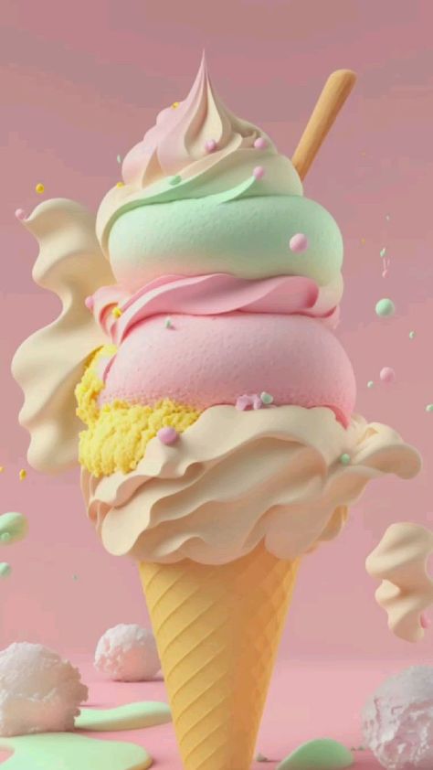 ♔ Friandises au Pastel Ice Cream Wallpaper Iphone, Ice Cream Wallpaper, Mickey Mouse Wallpaper Iphone, Cake Wallpaper, Ice Cream Art, Delicious Ice Cream, Sidewalk Chalk Art, Ice Cream Day, Fruit Wallpaper