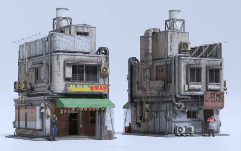 ArtStation - Tokyo Back Alleys Cyberpunk House Concept Art, Cyberpunk Building Concept Art, Futuristic Tokyo Concept Art, City Slums Concept Art, Tokyo Buildings, Cyberpunk Architecture, Cyberpunk Alley, Cyberpunk Back Alley, Dystopian City Slums