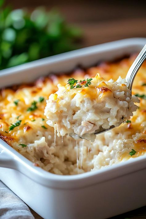 Angel Chicken and Rice Casserole - Insanely Good Cheesy Chicken And Rice Stovetop, Chicken Water Chestnuts Casserole, Meals To Give To Families, Dinners With White Rice, Chicken Cheesy Rice Casserole, Angel Chicken And Rice Casserole, Chicken And Rice With Cream Of Chicken, Family Dinner Casseroles, Cheesy Angel Chicken And Rice Casserole