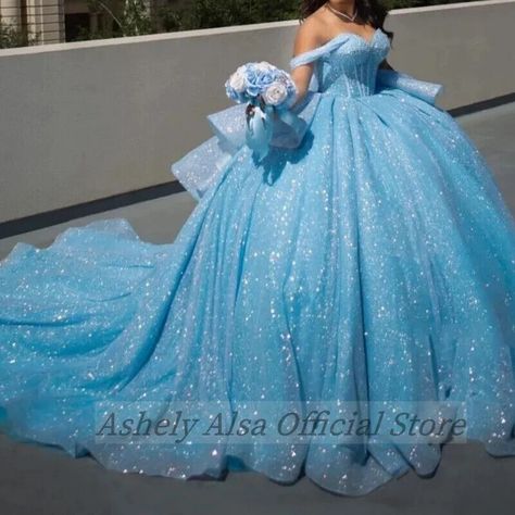 Quinceanera Dresses Sparkling Sequined Sky Blue Off Shoulder Ball Gowns Sweet 16 | eBay Extra Quinceanera Dresses, Blue Glitter Ball Gown, Light Blue Sweet 16 Dresses, Ball Gowns Sweet 16, Baby Blue Quinceanera Dresses, Light Blue Ball Gown, Cinderella Quinceanera Dress, Blue Quince Dress, Glitter Ball Gown