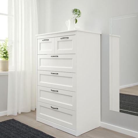 Ikea Songesand, Bedroom Chest Of Drawers, Ikea Bedroom, 6 Drawer Chest, White Bedroom Furniture, Bedroom Chest, White Dresser, White Chests, Bedroom Dressers