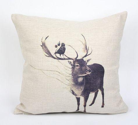 Deer pillow cover, Pencil sketch deer elk bird animal cotton linen throw pillow cushion cover pillowcase/home decor/houseware Deer Sketch, Nordic Style Home, Deer Pillow, Stag Deer, Geometric Cushions, Birds And The Bees, Vintage Deer, Linen Pillow Covers, Linen Throw Pillow