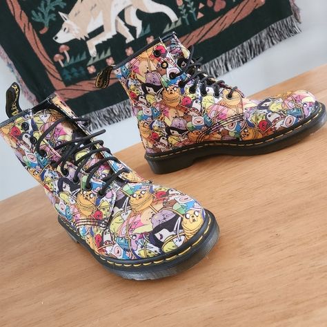 Doc Martens / Dr. Martens Retired Adventure Time (2016) Boots Dr Martens Shoes, Martens Shoes, Doc Martens, Boot Shop, Adventure Time, Original Box, Boots, Yellow, Jewelry Watches