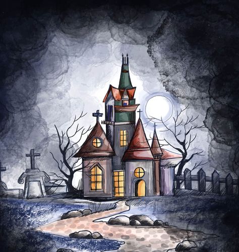 Your Idea Of A Haunted House How To Draw Haunted House, Haunted House Drawings, Light House Drawing, House Drawing Ideas, Easy Charcoal Drawings, Haunted House Drawing, Spider Web Drawing, House Drawings, Drawing Ideas For Beginners