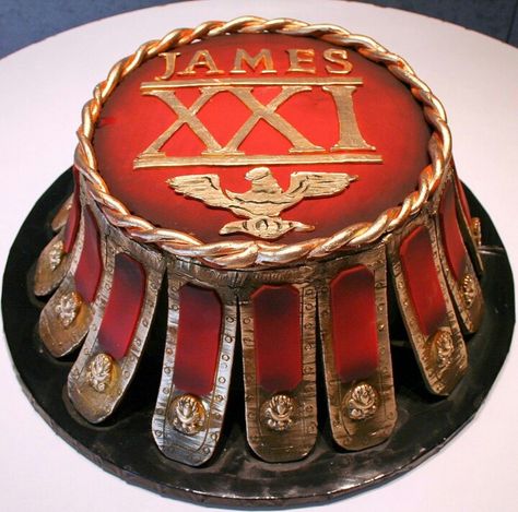 by Rosebud Cakes Roman Empire Party, Roman Party, Army Clothing, Roman Food, Polka Dot Cakes, Cake International, 21st Cake, Roman Army, Food Artists