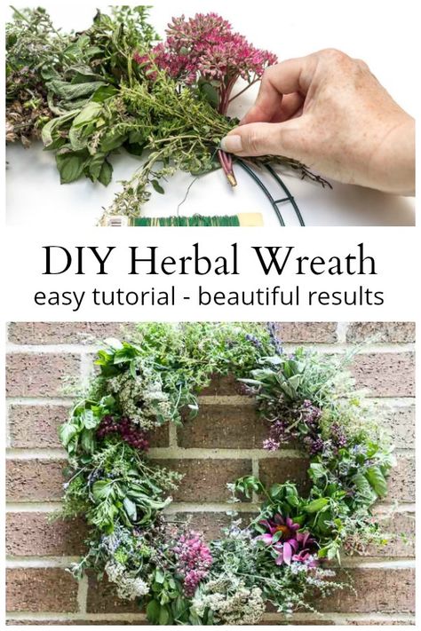 Herbal Advent Wreath, Herbal Wreath, Diy Witchcraft, Book Lamps, Natural Wreaths, Herb Bouquet, Herb Gifts, Herb Wreath, Herb Farm