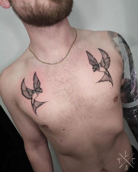 Sparrow Tattoo Men, Tattoos Tiny, Sparrow Tattoo, Tiny Tats, Chest Tattoos, Birds Tattoo, Chest Tattoo, Fine Line, Lancaster