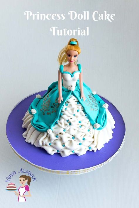 Learn to make a simple, easy and elegant Princess Cake at home with this step by step video tutorial. #princess #doll #tutorial #howto #cake Easy Doll Cake, Doll Cake Tutorial, Housewarming Cake, Princess Doll Cake, Birthday Cake Tutorial, Elegant Cake Design, Learn Cake Decorating, Doll Birthday Cake, Cake At Home