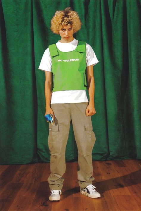 Golf Wang Winter 2018-2019 | Bulletproof vest Golf Wang Clothes, Golf Wang Outfit, Beige Trousers Outfit, Bulletproof Vest, Ootd Poses, Preppy Sweater, Bullet Proof Vest, Golf Wang, Mens Outfit Inspiration