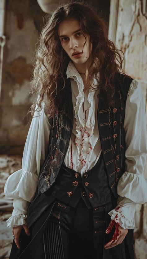 vampire 1800s Vampire Costume, Regency Vampire Aesthetic, Medieval Vampire Costume, Victorian Vampire Aesthetic Outfit Male, Victorian Gothic Men, Victorian Royalty Aesthetic, Victorian Vampire Outfit Male, Masculine Vampire Outfit, Vampire Style Men