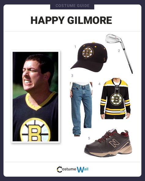 The best Happy GIlmore costume guide online. Capture the look of this irreverent and unlikely golf hero made famous by Adam Sandler. Happy Gilmore Costume, Adam Sandler Costume Ideas, Adam Sandler Costume, Adam Sandler Memes, Happy Gilmore Quotes, Dad Costume, Adam Sandler Movies, Happy Gilmore, Got Costumes