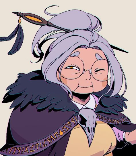 Anime Grandma Art, Grandma Concept Art, Elderly Woman Character Design, Dnd Grandma, Old Lady Anime, Firbolg Wizard, Grandma Character Design, Old Lady Character Design, Old Woman Character Design