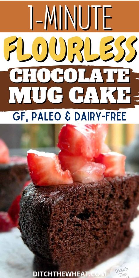 1-minute Flourless Chocolate Mug Cake that uses cocoa powder as the flour. Only 4-ingredients, is gluten-free, and can be made keto. The finished mug cake is light and fluffy.  https://www.rfr.bz/pla7uyd No Flour Desserts 3 Ingredients, No Flour Chocolate Cake, Keto Flourless Mug Cake, Gluten Free Mug Desserts, Keto Cocoa Powder Recipes, Gluten Free Mug Recipes, Sugar Free Mug Cake Recipes, Low Carb Mug Cake Microwave, Diet Mug Cake