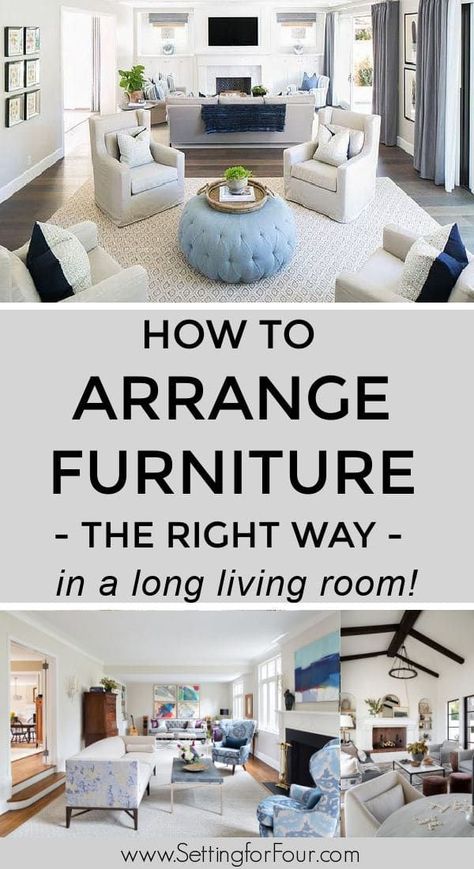 How To Arrange Furniture In A Long Living Room- furniture layout ideas. #arrange #furniture #arrangement #layout #small #livingroom #floorplan #home #rooms #ideas #decor #design Design Small Living Room Ideas, Small Living Room With Picture Window, Cozy Modern Farmhouse Living Room Mirrors, Transitional Family Room With Tv, Living Room Set Up Idea, Curtains In Small Living Room, Small Family Room Furniture Layout, Small Living Room Makeover Ideas, Interior Design European Eclectic