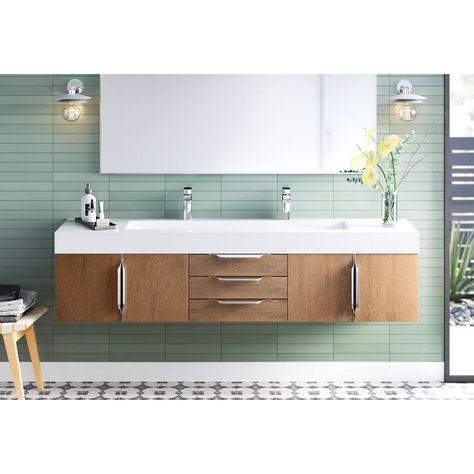 Midcentury Modern Bathroom, Easy Bathroom Updates, Tiny Bathrooms, Double Vanity Bathroom, Bathroom Shop, Double Bathroom, Floating Vanity, Double Bathroom Vanity, Tiny Bathroom