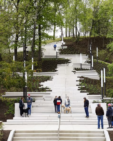 At 164 steps and nine stories high with 16 landings, the stairway also includes four “art... Hillside Park, Terrace Park, Landscape Stairs, Landscape Steps, Beam Structure, Cincinnati Art, Eden Park, Story Art, Landscape Architecture Design