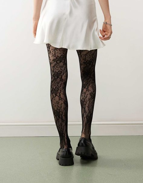 Reclaimed Vintage floral lace tights in black | ASOS Lace Tights, Reclaimed Vintage, Floral Lace, Vintage Floral, Black Fashion, Tights, Asos, Lace, Floral