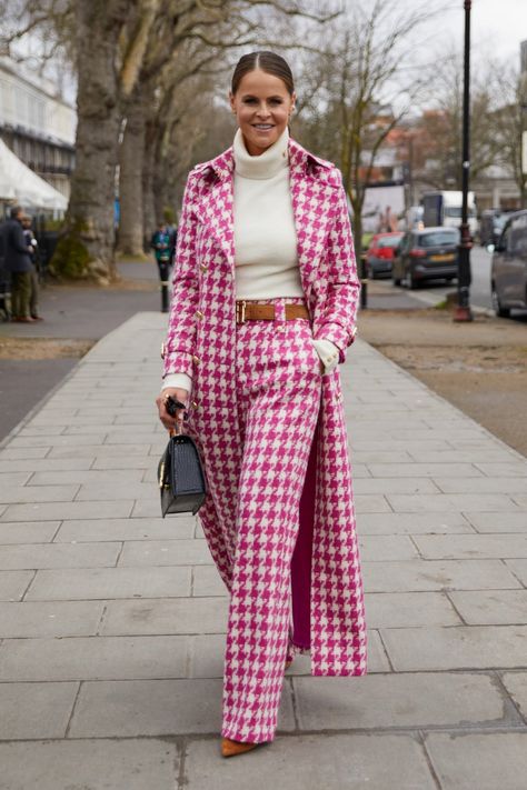 Holland Cooper | Full Length Marlborough Hot Pink Large Scale Houndstooth Trench Coat | Autumn • Winter Fashion Holland Cooper, Holland, Hot Pink, Trench Coat, Full Length, Pants, Pink, Trousers