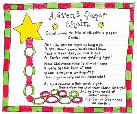 Advent Poem For Kids, Advent Chain, Paper Chain Countdown, Countdown Chain, Advent Time, Christian Christmas Crafts, Nativity Cards, Christmas Paper Chains, Advent Prayers