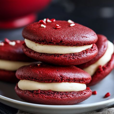 If you're craving a treat that’s both charming and delicious, these Easy Red Velvet Whoopie Pies are just what you need. Combining the classic red velvet flavor with the fun Amish Whoopie Pie Recipe, Chocolate Covered Graham Crackers, Easy Red Velvet, Red Velvet Desserts, Red Velvet Flavor, Peach Pound Cakes, Red Velvet Whoopie Pies, Whoopie Pie Recipe, Whoopie Pie