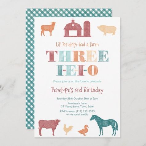 $2.09 | 3rd Birthday Party Gender Neutral Three IEIO Farm - old macdonald, petting zoo, eieio, gender neutral, fall colors, farm animals, three ieio, 3rd birthday, farmyard theme birthday, barn 3rd Birthday Party Animal Theme, Three I E I O Birthday Party, Three Year Old Birthday Party Ideas, 3rd Birthday Farm Theme Boy, Unique 3rd Birthday Party Ideas, Western 3rd Birthday Party, Three Ieio Theme, Twin 3rd Birthday Ideas, 3rd Birthday Party Themes Boy