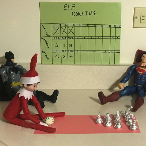 Elf On Shelf Bowling, Elf On The Shelf Bowling, Elf Bowling, Elf Shenanigans, Elf On Shelf, Throwing A Party, Awesome Elf On The Shelf Ideas, Elf Activities, Pediatric Nurse