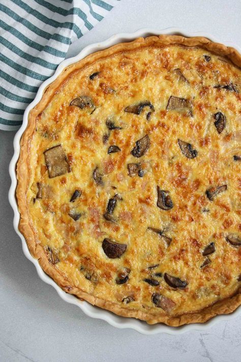 Ham And Mushroom Quiche, Ham And Spinach Quiche, Ham Quiche Recipe, Pie Crust With Butter, Cheese Quiche Recipe, Ham Quiche, Ham And Cheese Quiche, Mushroom Quiche, Cooked Ham