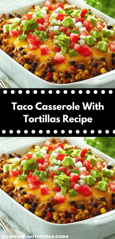 Looking for a delicious dinner idea? This Taco Casserole with Tortillas is bursting with flavor and easy to prepare. Perfect for family dinners, it brings everyone together around the table for a satisfying meal. Mexican Casserole With Flour Tortillas, Taco Casserole Bake With Tortillas, Taco Casserole Recipes, Casserole With Tortillas, Taco Night Ideas, Taco Casserole With Tortillas, Taco Bake Casserole, Easy Taco Bake, Mexican Tortilla Casserole