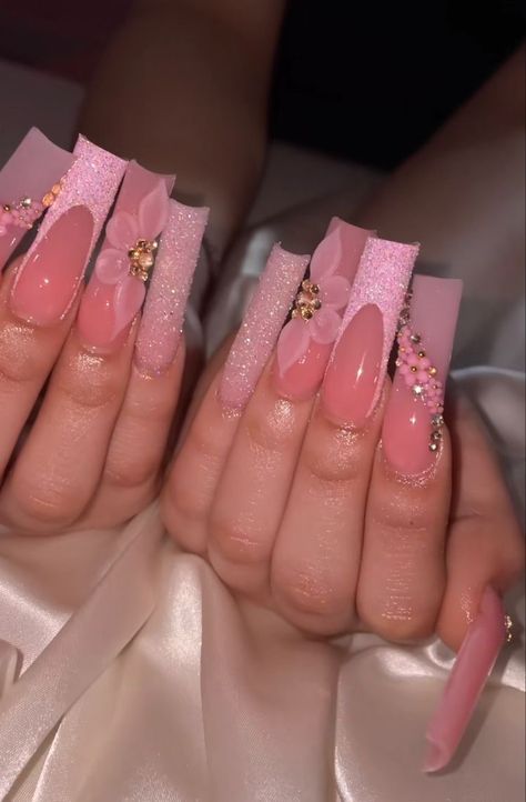 Nails Pink Long Square, Extra Long Pink Nails, 20th Bday Nails Ideas, Pink Birthday Nails Aquarius, 21 Nail Ideas, 22nd Bday Nails, Pink Leo Birthday Nails, Pink Libra Birthday Nails, Pink Scorpio Birthday Nails