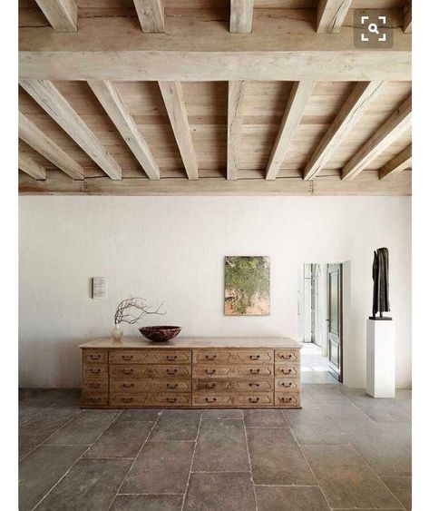 Axel Vervoordt Interiors, Axel Vervoordt, Kitchen Pots, Silk Design, Aqua Background, Timber Beams, Handmade Inspiration, Wooden Ceilings, Wood Ceilings