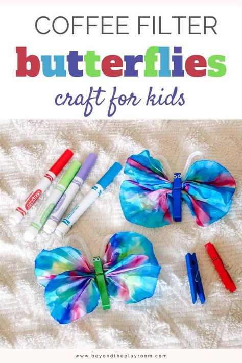 Coffee Filter Butterflies, Summer Activity For Kids, Coffee Filter Crafts, Spring Crafts For Kids, Summer Activity, Simple Craft, Easter Decorations Dollar Store, Pipe Cleaners, Butterfly Crafts