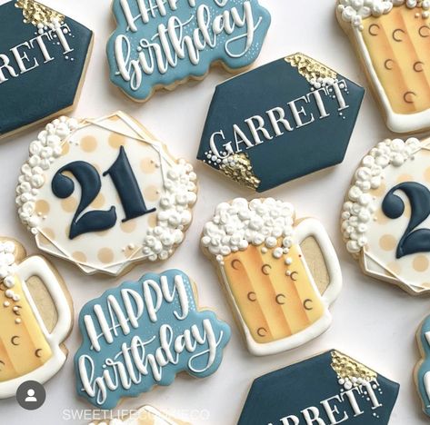 21st Birthday Cookies, 21st Birthday Boy, Cookie Cake Birthday, Cookie Company, Happy 21st Birthday, Creative Cookies, Birthday Party 21, Bakery Business, Instagram Happy Birthday