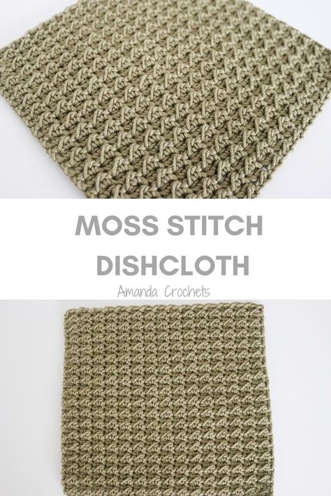 moss stitch dishcloth Moss Stitch Dishcloth, Amanda Crochets, Crochet Washcloth Free Pattern, Irish Moss Stitch, Crochet Washcloth Free, Crochet Dish Cloth Free Pattern, Moss Stitch Pattern, Dishcloth Patterns Free, Crochet Waffle Stitch