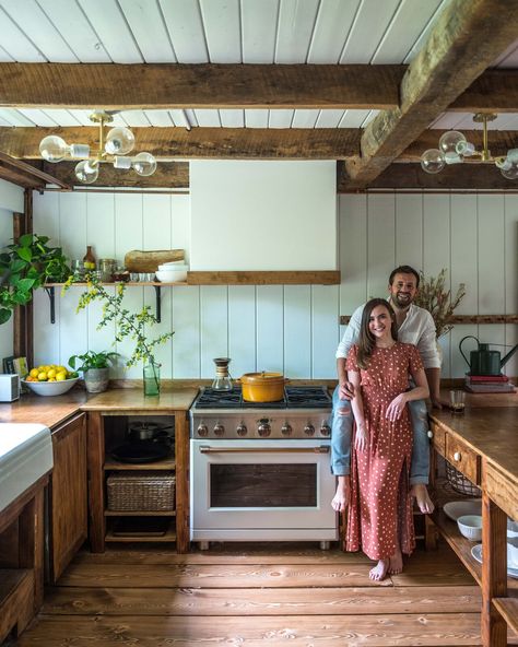 Photo 6 of 19 in Budget Breakdown: A DIY Couple Turn an Aging Barn House Into a Dreamy Catskills Getaway for $55.6K - Dwell Kitchens With Rugs, Minimalist Ranch House, The Catskills, Fireclay Tile, Gathering Room, Farm Cottage, House Hunters, High Desert, Kitchen Farmhouse