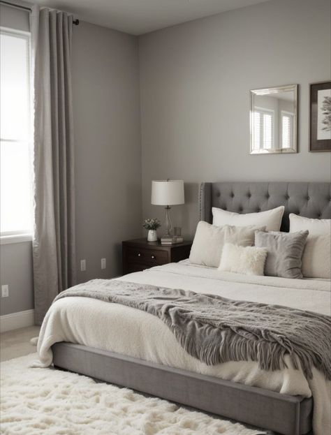 Grey Room Ideas Bedroom, Cream And Grey Bedroom, Cozy Grey Bedroom, Grey Headboard Bedroom, Grey Bedroom Ideas, Taupe Bedroom, Gray Bedroom Walls, Beige Room, Grey Bed Frame