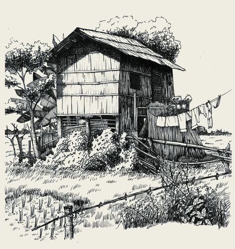 Pen and Ink Drawings | A rural place in Vietnam | Facebook Pen And Ink Drawings, Drawing Architecture, Perspective Drawing Architecture, Charcoal Art, Perspective Drawing, Ink Drawings, Ink Pen Drawings, Brush Pen, Architecture Drawing