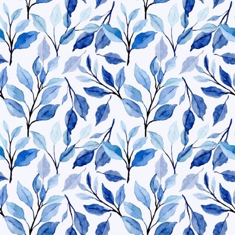 Blue leaves watercolor floral seamless p... | Premium Vector #Freepik #vector #pattern #watercolor #floral #wallpaper Blue Pattern Wallpaper, Blue Print Design, Gold Wedding Stationery, Floral Wedding Stationery, Blue Patterns, Patterns Floral, Floral Wedding Invitation Card, Leaves Watercolor, Floral Wreath Watercolor