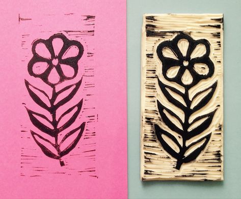 Linocut For Beginners, Linocut Art Ideas, Flower Linocut, Lino Print Pattern, Block Printing Diy, Linocut Artists, Hand Carved Rubber, Lino Printing, Art Zine