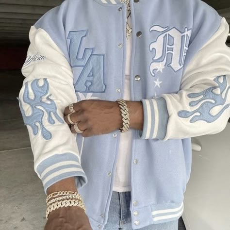 max rigel | zodiac academy Baseball Jacket Outfit Men, Letterman Jacket Outfit Men, Letterman Jacket Aesthetic, Light Blue Varsity Jacket, Max Rigel Zodiac Academy, Varsity Jacket Outfit Mens, White Aesthetic Instagram, Max Rigel, Blue White Aesthetic