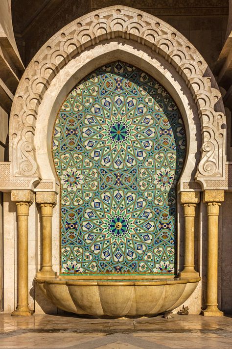 Morocco Instagram, Moroccan Fountain, Hassan Ii Mosque, Morocco Casablanca, Moroccan Aesthetic, Moorish Design, Moroccan Theme, Casablanca Morocco, Moroccan Interiors