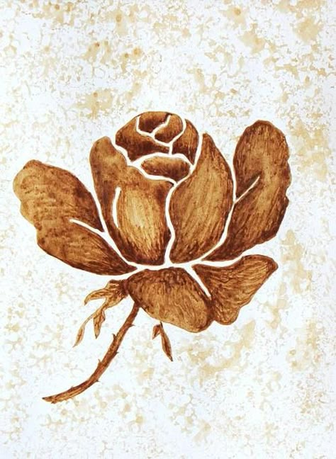 Flower Coffee Painting, Coffee Painting Ideas, Coffee Painting Canvas, Coffee Art Drawing, Rose Blooming, Coffee Art Painting, Coffee Watercolor, Painting Coffee, Coffee Artwork