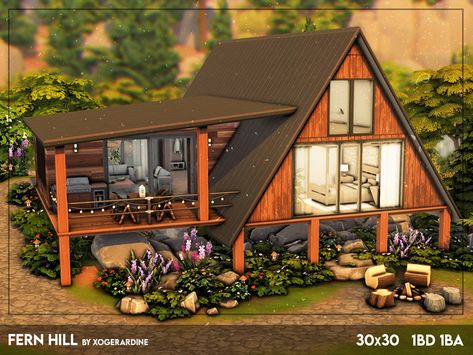 Sims 4 Houses Cabin, Sims 4 Nature House, Sims 4 Two Houses One Lot, Sims Cabin House, Sims Roofing Ideas, Sims 4 Wooden House, Sims 4 Mountain House, Sims Cabin, Sims 4 Ideas No Cc