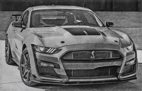 2022 Ford Mustang Shelby GT 500 drawing art pencil, Visit: https://bit.ly/3xzw9VS for more car drawing images. Mustang Gt Drawing Sketch, Mustang Gt Sketch, Mustang Gt Drawing, Ford Mustang Drawing, Mustang Drawing, Mustang Shelby Gt 500, Rolls Royce Car, Mustang Art, Shelby Gt 500