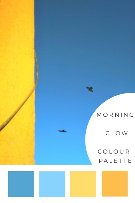 Morning Glow colour palette #morning #glow #sky #blue #yellow #mairidesign #mairidesign1 #colorpalette Sky Blue Yellow Color Palette, Morning Sky Color Palette, Blue And Yellow Branding, Blue And Yellow Colour Palette, Morning Color Palette, Yellow Colour Palette, Av Logo, Blue Color Pallet, Blue Pallets