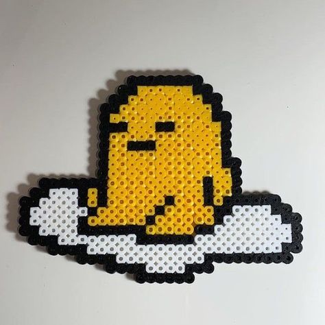 Egg Gudetama, The Lazy Egg, Melt Beads Patterns, Hamma Beads Ideas, Lazy Egg, Pearl Beads Pattern, 3d Perler Bead, Fuse Bead Patterns, Hama Beads Design