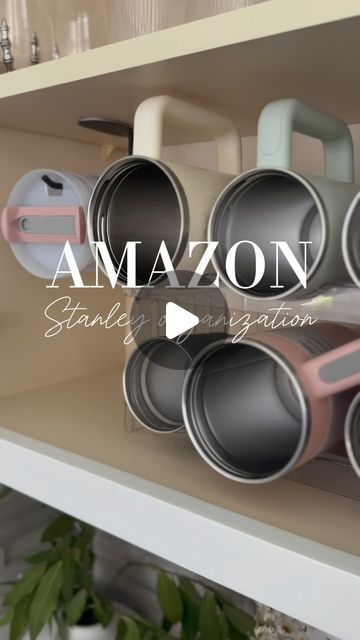 Lauren | Home Decor | Amazon Finds on Instagram: "For the girl with too many Stanleys 🫣⁣ ⁣ This affordable clear tumbler organizer can neatly store 40 oz. Stanley cups in your kitchen cabinets. Plus, the lid organizer means no more rummaging through drawers for the right top. It’s one of those things that makes you go, why didn’t I do this sooner? ⁣ To shop, comment “Amazon” and I’ll DM you the links 🔗⁣ ⁣ #kitchenhacks #organizingtips #organized #budgetdecor #interiordesign #amazonfinds #amazonhome #ltkhome #stanley #stanleyorganization #stanleytumbler #kitchenorganization" Stanley Storage Ideas, Stanley Cup Storage, Stanley Cup Organization, Stanley Organization, Stanley Cup Storage Ideas, Tumbler Organization, Summer Organization, Home Decor Amazon Finds, Cup Organizer