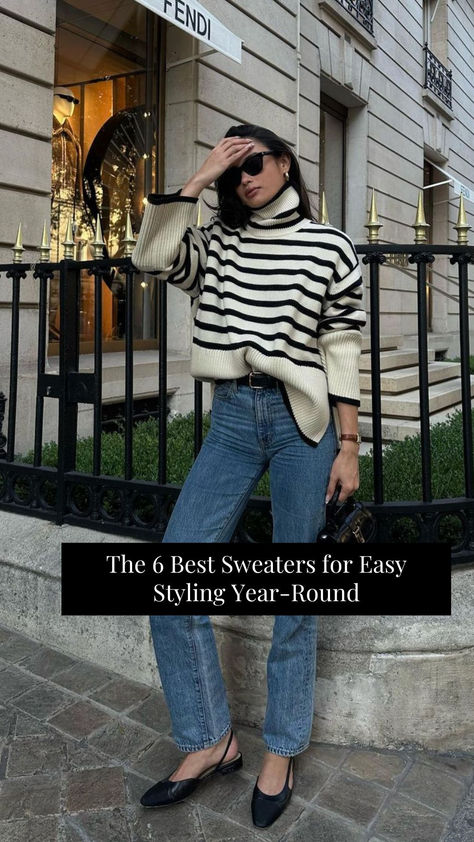 Our Creative Director shared the 6 best sweaters for keeping your capsule wardrobe in good shape year-round. We’ve featured our favorite crewnecks, turtlenecks, polo-collared sweaters, and more. Sweater With Collared Shirt Women, Sweater And Collared Shirt Outfit, Collared Shirt Under Sweater, Collar Shirt Under Sweater, Sweater Over Collared Shirt, Sweaters With Collared Shirts, Sweater Styling, Best Sweaters, Knit Sweater Outfit