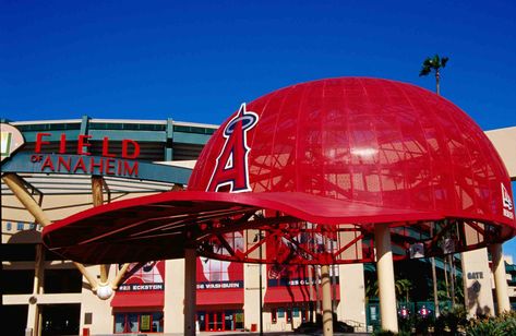 Giant baseball cap symbol at Angel Stadium in Anaheim Baseball Angels, Disneyland In California, Angels Stadium, Los Angeles Dodgers Stadium, Angel Stadium, Anaheim Angels Baseball, Baseball Hall Of Fame, Wolf Lodge, Angels Baseball