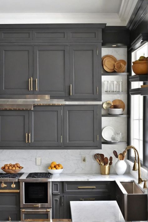 What's the Chic Charcoal Gray Kitchen Cabinet Chronicles? Uncover the Trends [2024] #Ad #homedecor #homedesign #fixhome #Painthome #interiorarchitecture 2025 Cabinet Color Trends, Gray Kitchen Cabinet Colors, Chelsea Gray Cabinets, Charcoal Cabinets Kitchen, Charcoal Kitchen Cabinets, Charcoal Gray Kitchen, Charcoal Gray Kitchen Cabinets, Charcoal Kitchen, Sage Green Paint Color